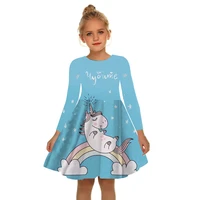 3d printed unicorns girls kids dress autumn long sleeve elegant princess dresses for children spring cartoon girls clothes