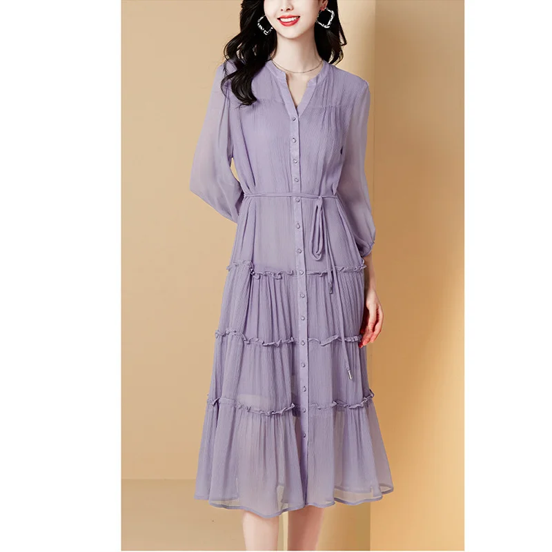 

Женское шелковое платье Лидер продаж, шелковое платье, женская плиссированная рубашка из шелка тутового шелкопряда для весны и лета, 2023