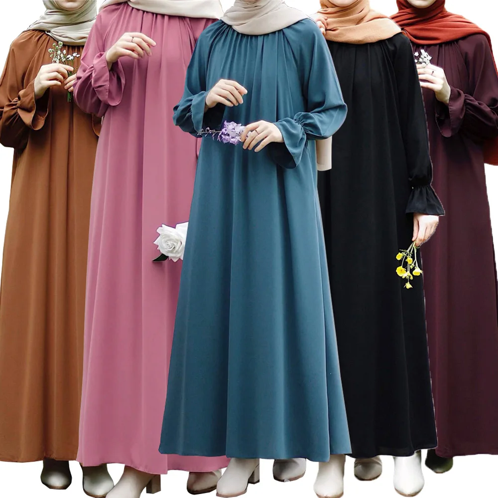 

Muslim Women Maxi Dress Modest Abaya Dubai Turkey Kaftan Eid Ramadan Islamic Clothing Arabic Robe Djellaba Prayer Caftan Jilbab