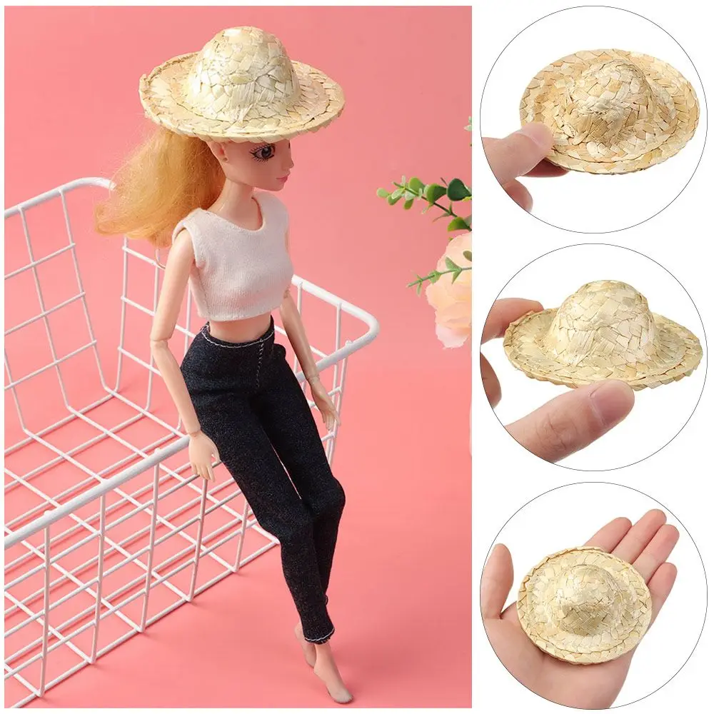 

Yellow Crafts Multiple Sizes Toys Doll Accessories Doll Caps DIY Decoration Woven Straw Hat