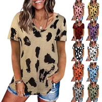 leopard v neck tshirts woman top short sleeve loose t shirt women casual soft tops tee shirts female harajuku mujer camisetas