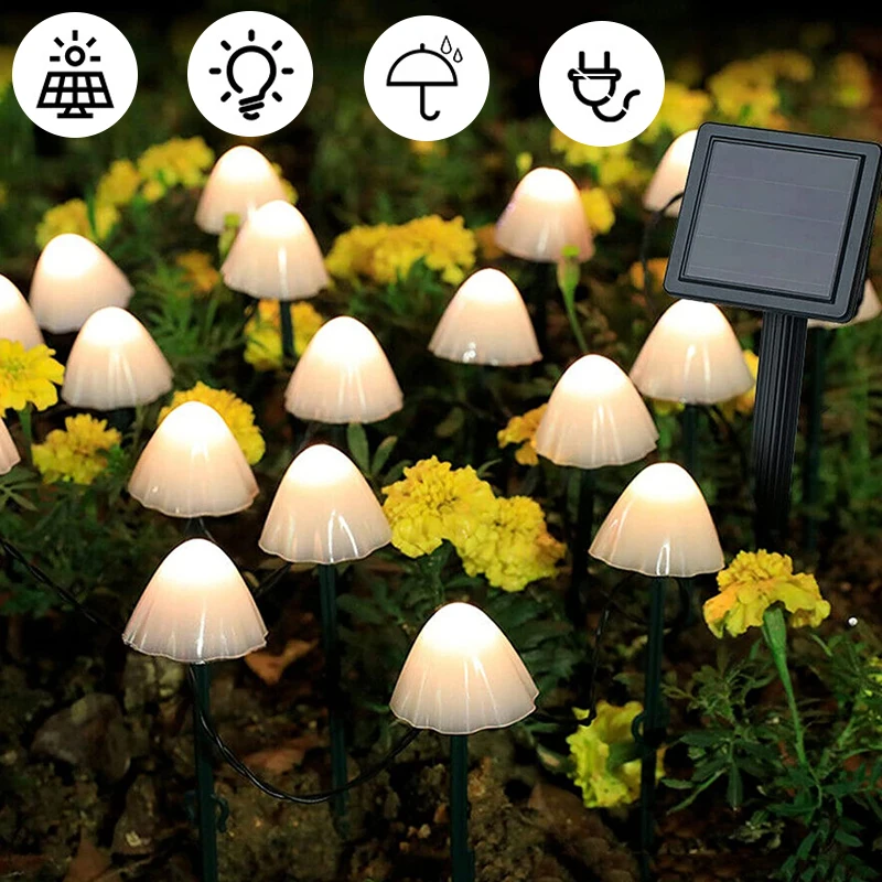 

LED Mini Mushroom Solar Lights Outdoor Waterproof String Light Christmas Fairy Lamp Garden Patio Street Landscape Decoration