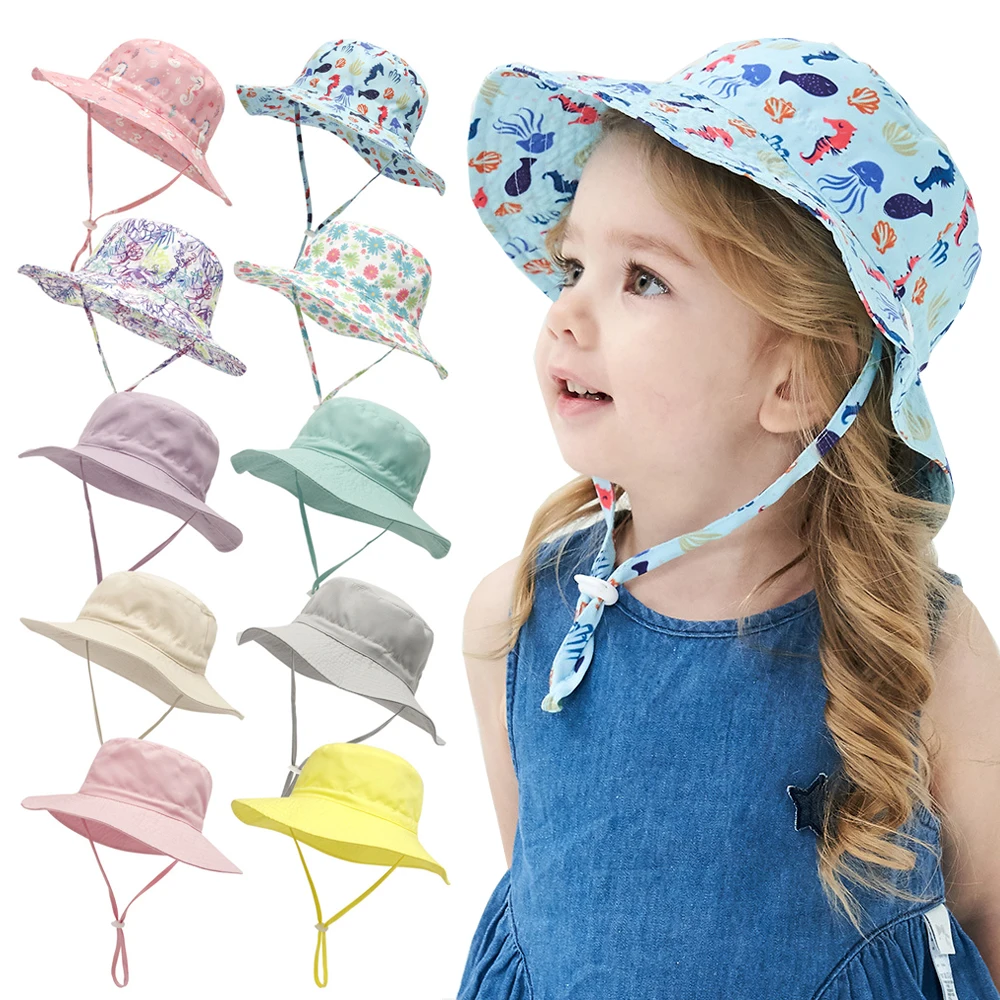 

Summer Baby Hat Beach Sun Protection Travel Kids Bucket Hats for for Girls Boys Cap Adjustable Children Fisherman Sun Hat 6M-8Y