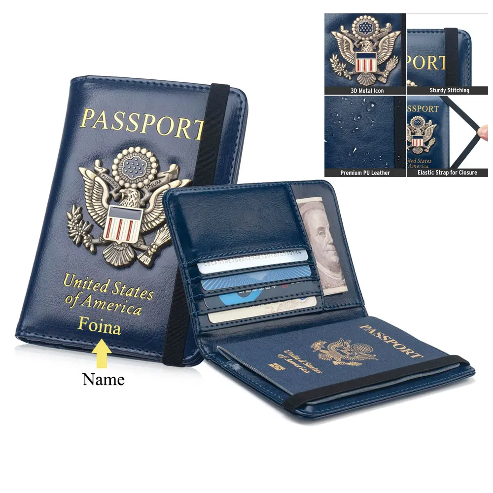 

Customized Passport Holder Wallet RFID Blocking Waterproof PU Leather With Card Slot Passport Book and Ticket Travel Documents