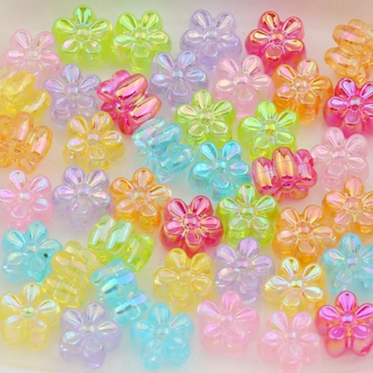 

100 PCS Resin Loose Bead AB Color Flower Beads Diy Handmade Headdress Earrings Necklace Bracelet Accessories Material