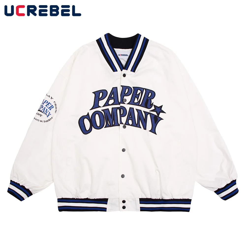 

Letter Embroidery Jacket Mens Autumn Winter Streetwear V-neck Single Breasted Baseball Uniform Casual Outerwear Men