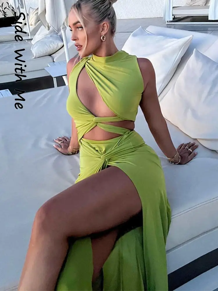 

Женское платье миди с разрезом, без рукавов, с асимметричным подолом