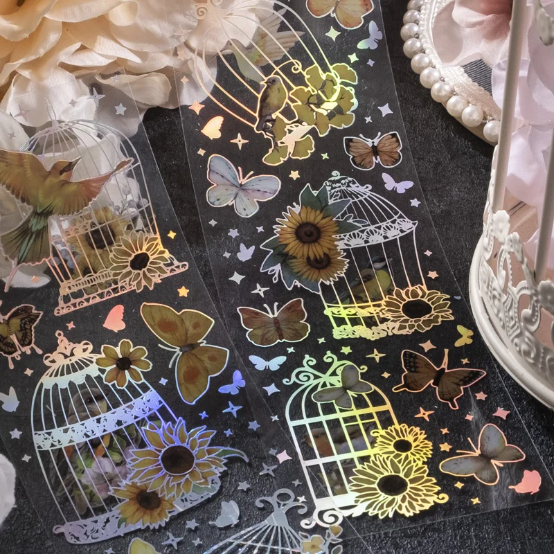 

Shanbu 2Pcs Spirit Cage Butterfly Dream Series Sticker Laser PET Waterproof Deco Scrapbooking Collage DIY Background Stickers