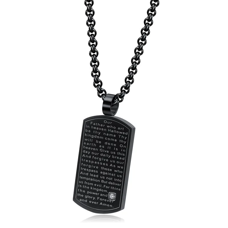 

Punk Stainless Steel Diamond Inlaid Religious Bible Men's Tag "our Heavenly Father" Dog Tag Vintage Letter Jewelry Necklace