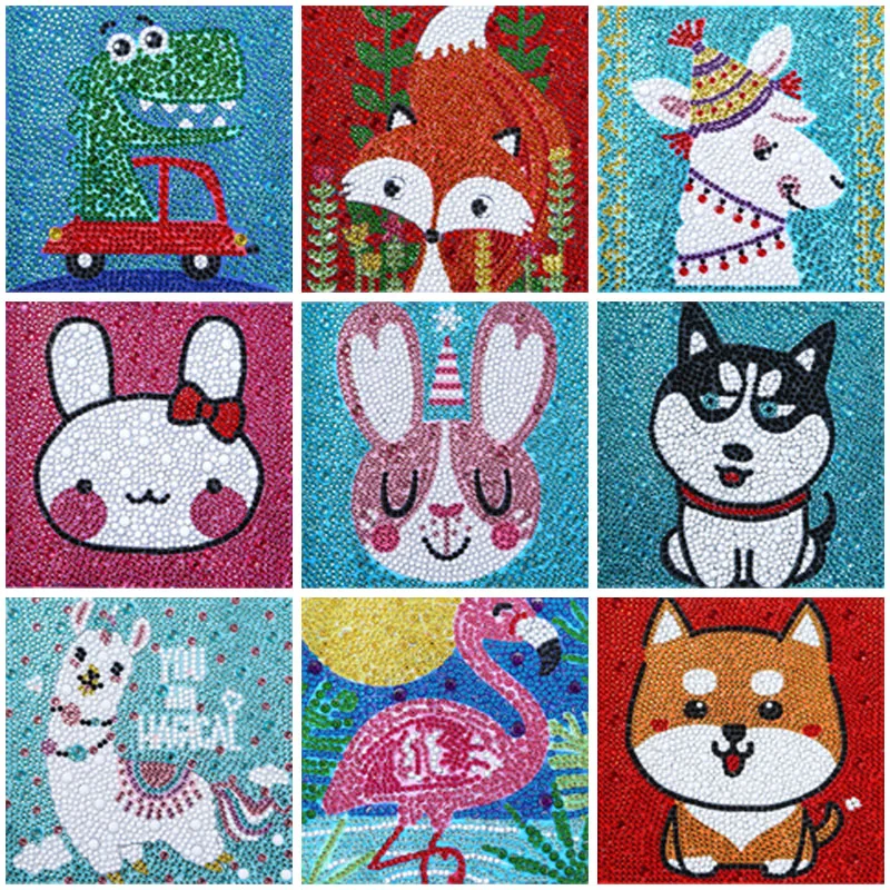 

Наборы для алмазной живописи «сделай сам» для детей, Мультяшные животные, динозавр, Хаски, лиса, стразы, алмазная вышивка, искусство, ремесла...