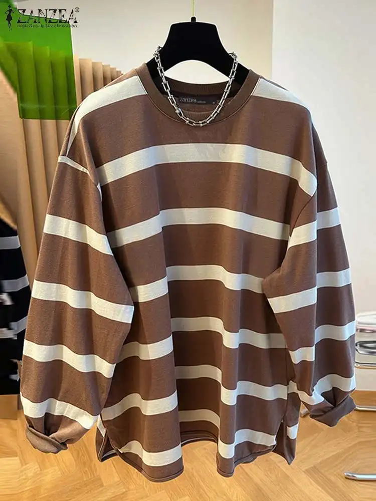 Женские полосатые Джемперы ZANZEA повседневные свободные пуловеры винтажные