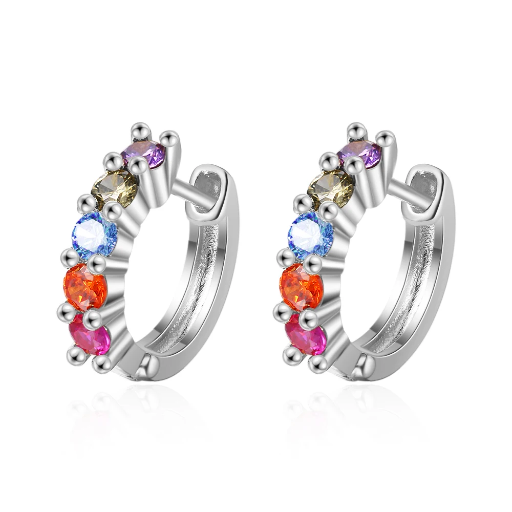 

Romantic Colorful Zircon Crystals Gemstones Round Hoop Earrings for Women Wedding Earrings 925 Sterling Silver Jewelry