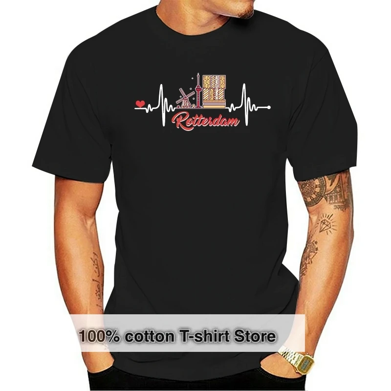 

rotterdam heartbeat t shirt men Design 100% cotton S-XXXL Leisure Fitness Comical summer Kawaii tshirt