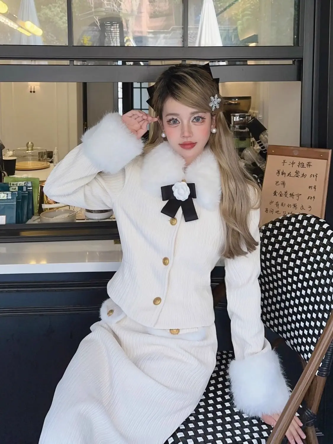 Лоскутное платье с меховым воротником зимнее Новое утепленное повседневное