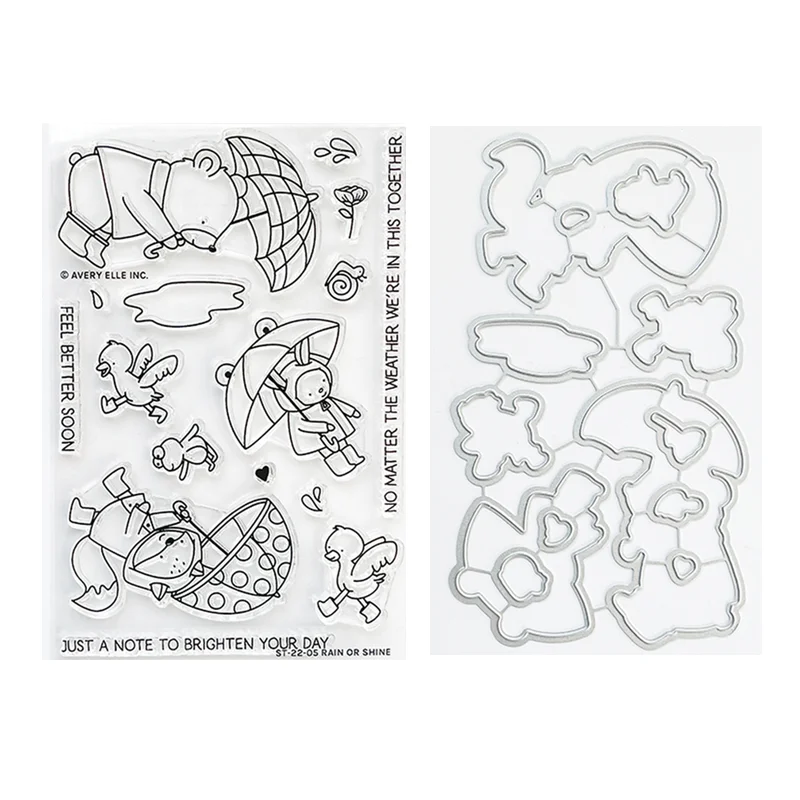 

New 2022 Metal Cutting Dies for Paper Making Clear Stamps Rain Or Shine Scrapbooking Embossing Frame Card Set