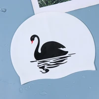 swan printed swim cap silicone waterproof long hair swimming caps swim hats bathing cap swimming supplies for ladies female