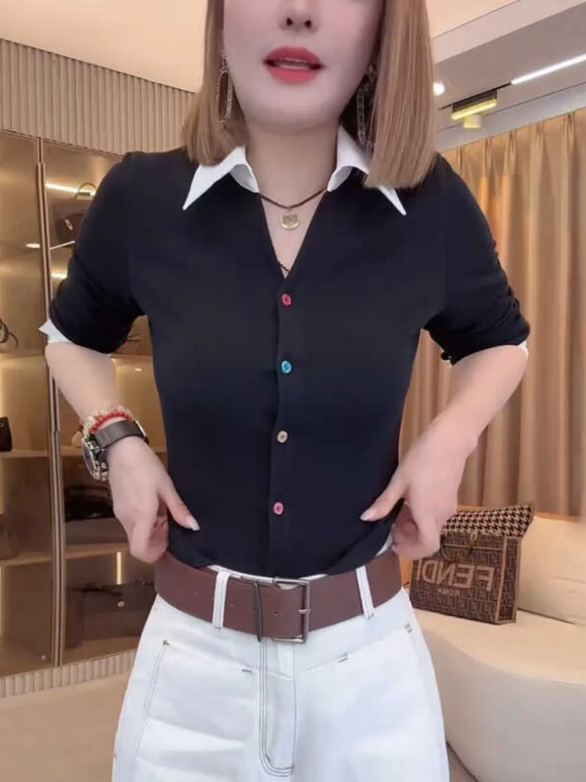 Ранняя осень искусственный двухсекционный кукольный воротник вязаный кардиган