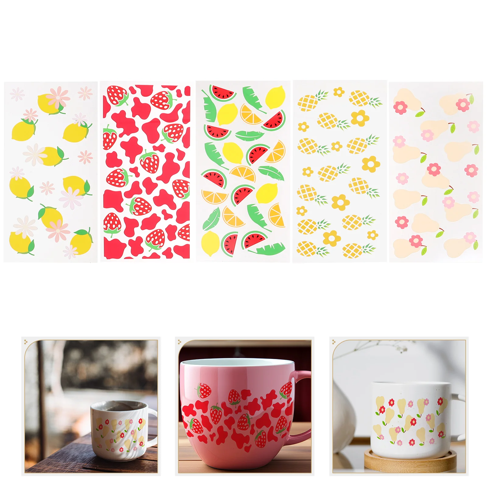 

5 Sheets Cups Rub Transfer DIY Sticker Glass Decal Waterproof Wrap Decals Coffee Mug