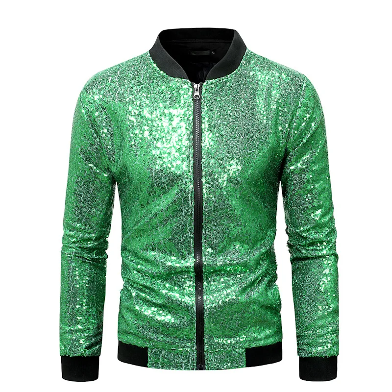 

Mens Sparkly Sequins Bomber Jacket 2023 Brand New Zip Up Varsity Jacket Halloween Party Disco Shiny Clubwear Baseball Jacket 2XL