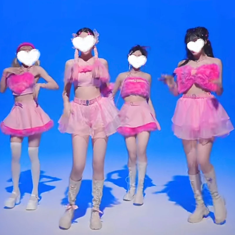 Милая розовая одежда Kpop костюм для джазовых танцев женская выступлений певицы