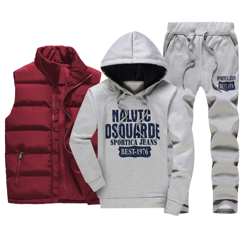 Men's Tracksuits Casual Set 3 Pieces Warm Vest Sweatpants Hoodie Letter Printed Plus Size 5XL Mens Joggers Set Sweat Suits 2022