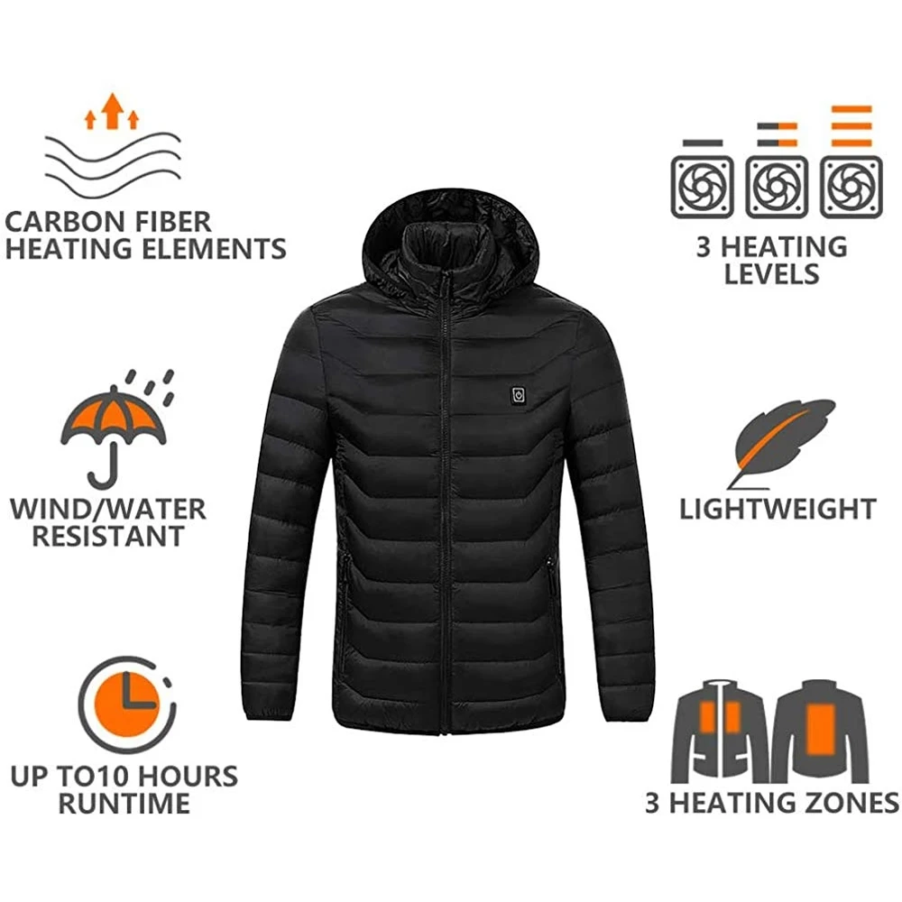 Heated Jacket Men Women 2021 Winter Jacket Men Parkas Warm USB Heating Jacket Coat Hooded Black Puffer Jacket Heated Clothing