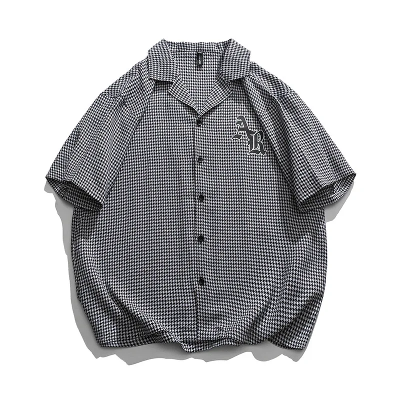 

Summer Retro Short-sleeve Casual Shirt Men's Plaid Korean Loose Shirt Men Personality Letter Print Fashion Comfortable Shirt Top