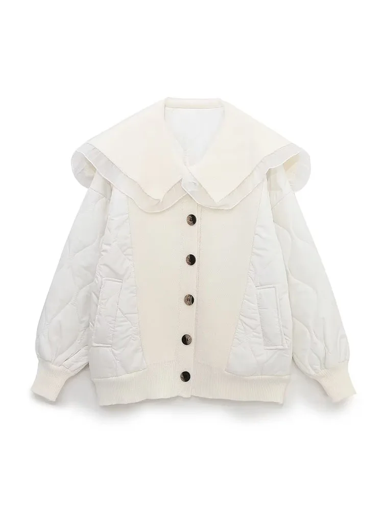 

Женская трикотажная куртка с большими лацканами, теплая хлопковая куртка с милым рисунком, зима 2022