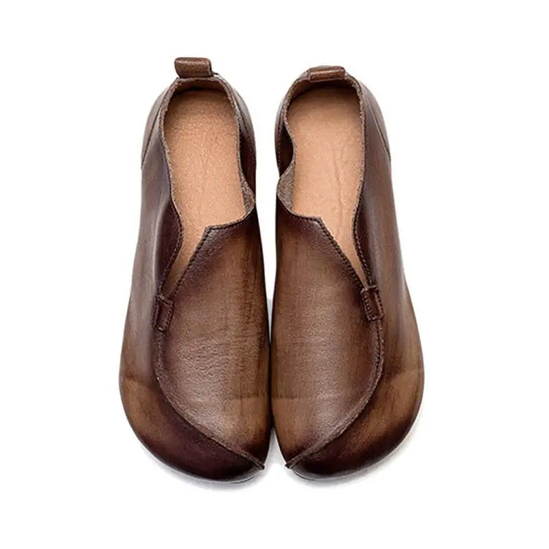 Feerldi Retro Leather Moccasins Woman Designer V neck Patch Ballet Loafers 2023 Newly Round Toe Casual Zapatos Mujer