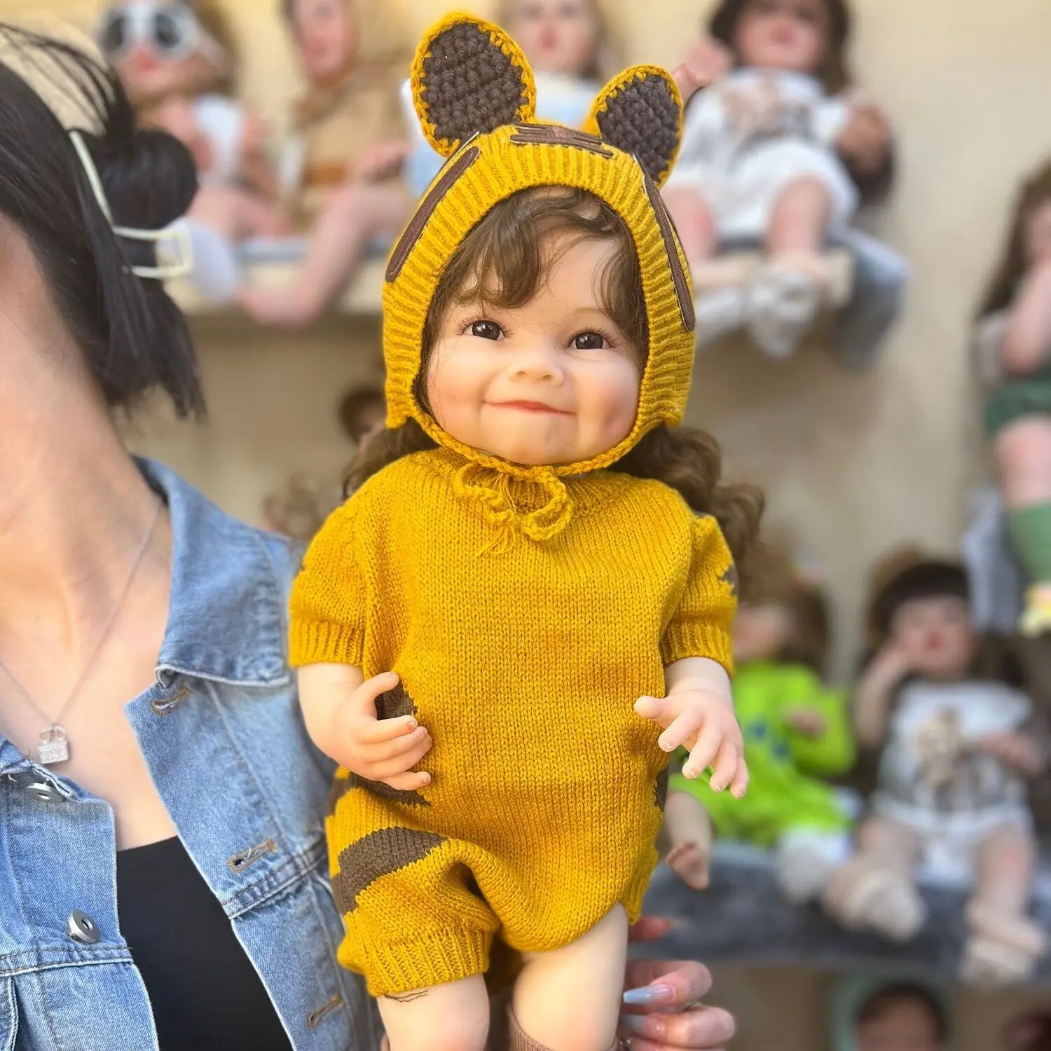 

55cm full adhesive hand implanted hair, high version smiling face simulation baby doll