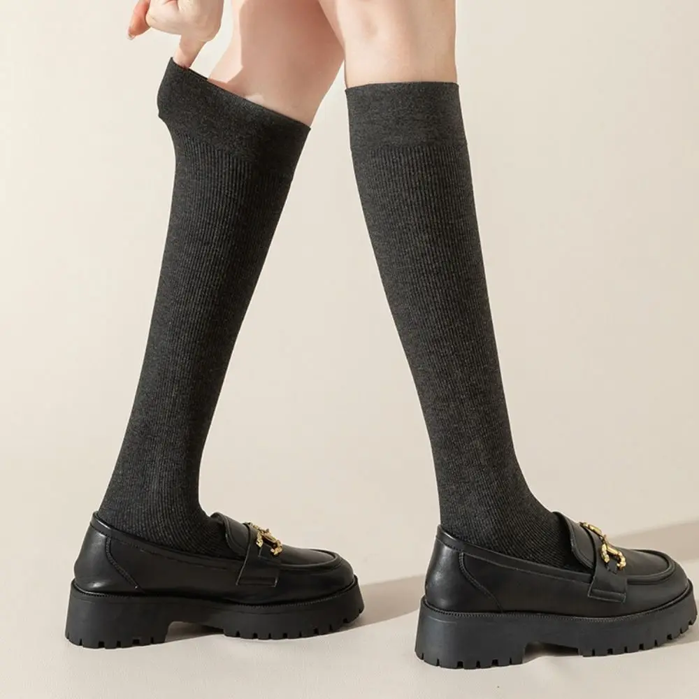Толстые однотонные чулки выше колена из искусственного хлопка в студенческом