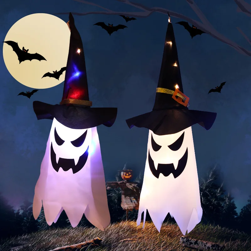 LED Halloween Decoration Flashing Light Gypsophila Ghost Festival Dress Up Glowing Wizard Hat Lamp Decor Hanging Lantern GL158