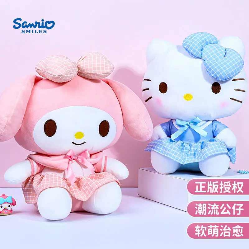 

33cm Sanrio Kawaii Uniform Hello Kitty Plush Toy My Melody Cute Cartoon Soft Stuffed Plushies Room Decoration Anime Doll Gifts