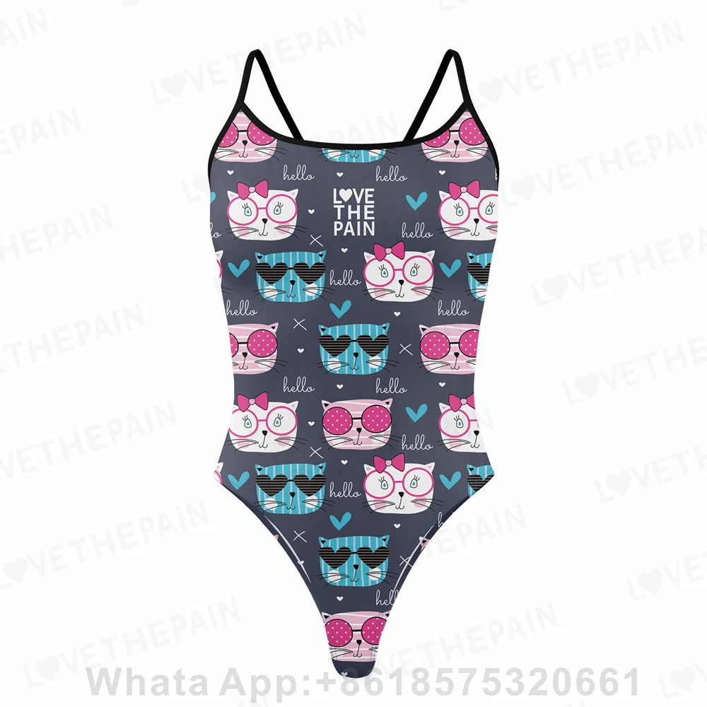 Love The Pain Female Sexy One Piece Swimsuit Thin Shoulder Strap Functional Swimwear Beach Bathing Suit Summer Bikini Swimsuit