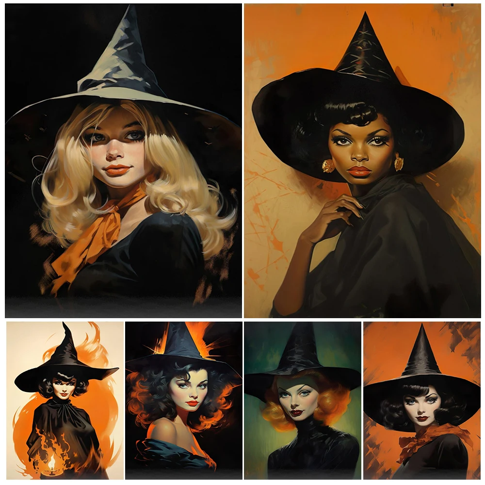 

Glamour Witch Vintage Wall Art Canvas Painting Magic Witchcraft Art Poster Print For Living Room Decoration Fall Wizard Decor