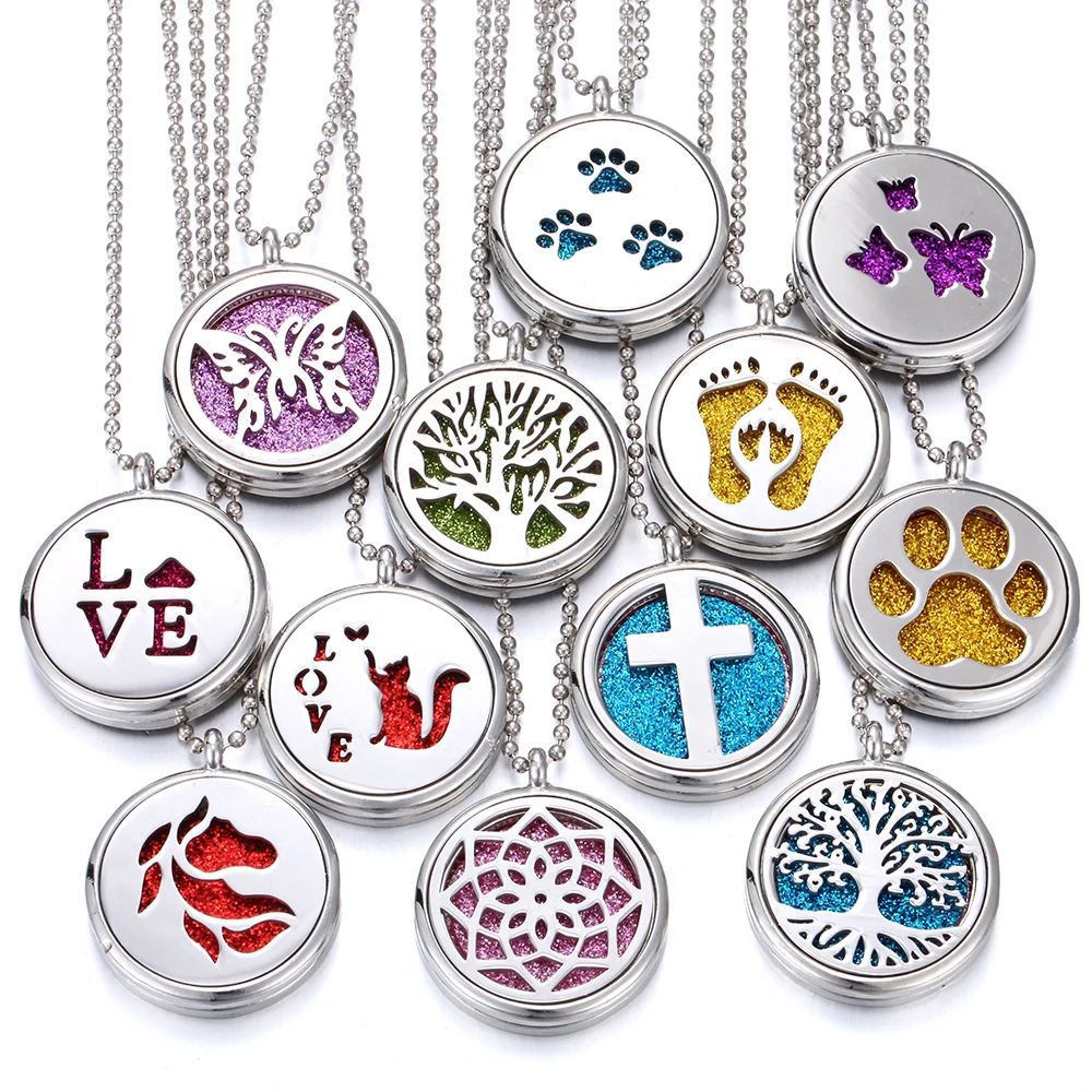

2022 New Aromatherapy Necklace Diffuser Pendant Stainless Steel Tree of Life Flower DIY Perfume Locket Aroma Diffuser Necklace