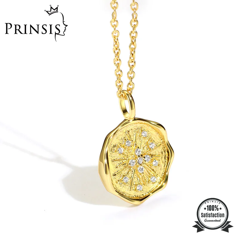 

PrinSis 2022 New Women Gold Tone Round CZ Pendant Necklace Fashion Simple Pendant High Quality Jewelry For Girl Ladies P190