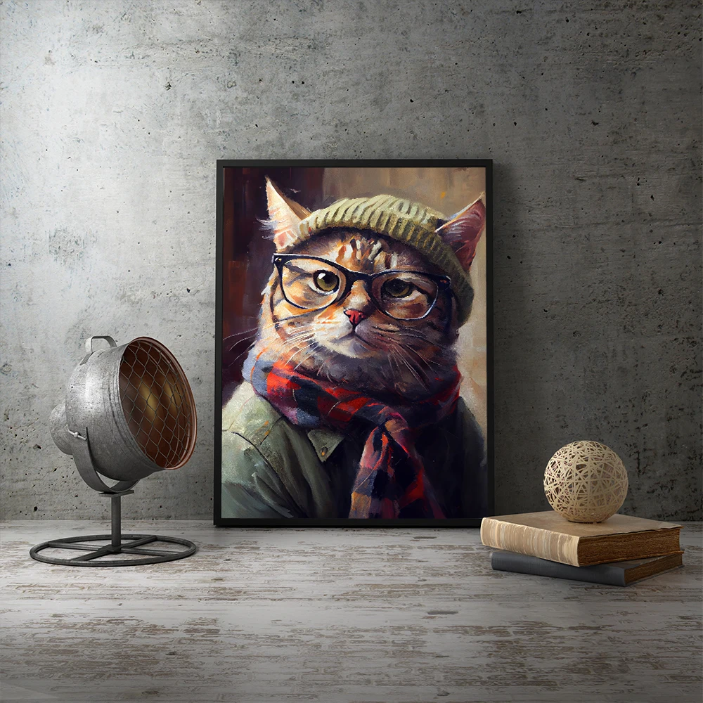 Портрет кошки в стиле панк-рок картина маслом на стену искусство оригинальное