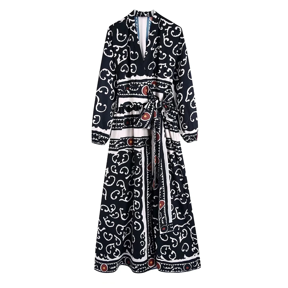 

Maxdutti Dresses Women 2022 Fashion Long Shirt Maxi Dress Women Indie Folk Vintage Geometry Printing Encase Sashes Kimono