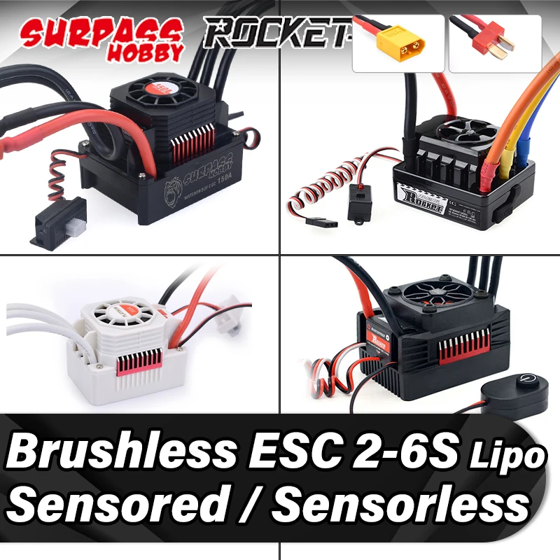 

SURPASS Hobby ROCKET Brushless ESC Sensored 150A 120A 100A 80A 60A 45A 35A XT60 for 1/10 1/8 1/14 1/12 1/18 1/16 RC Car 6s 3s 2S