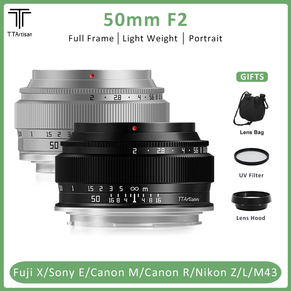 TTArtisan 50mm F2 Full Frame Standard Prime Lens For Fujifilm XF Canon M Sony E Leica L Nikon Z Canon RF M43 Mount Camera Lens