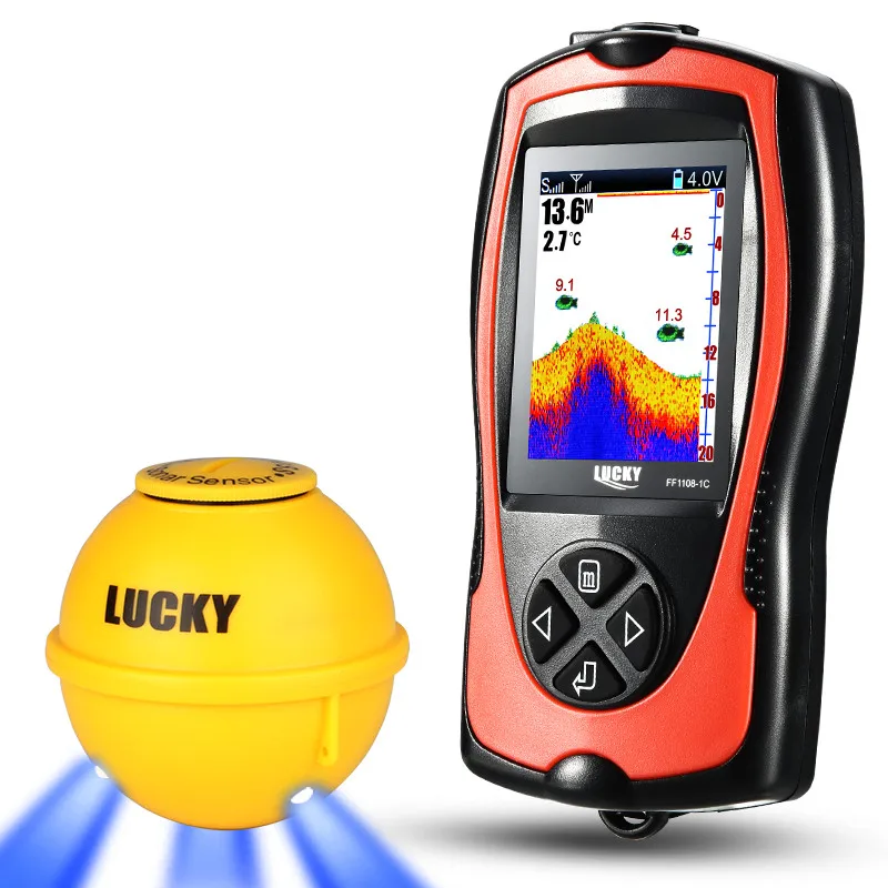 Lucky Sonar Fish Finder FF1108-1CWLA Rechargeable Wireless Sensor 45M Water Depth Echo Sounder Fishing Portable Fish Finder
