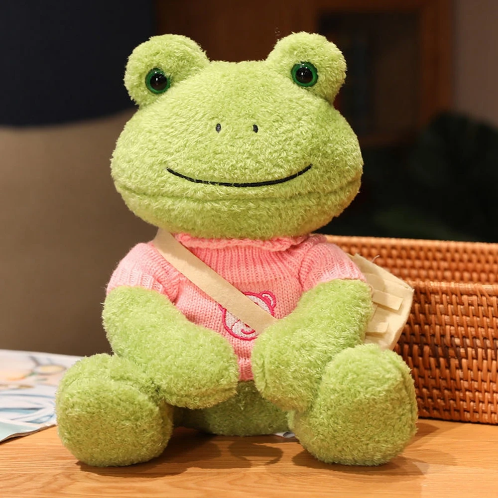 25CM Dressed Mung Bean Frog Plush Toy Cure Happy Comfort Doll Sleeping Pillow Bestie Child's Birthday Gift Photo Ornaments images - 6