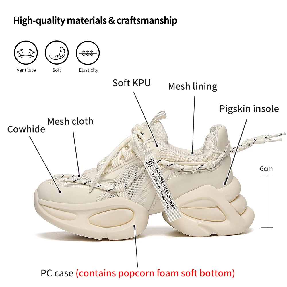 SOMILISS Women Platform Sneakers Genuine Leather Mesh Lace Up Round Toe Fashion Ladies Chunky Casual Sneaker Shoes Handmade