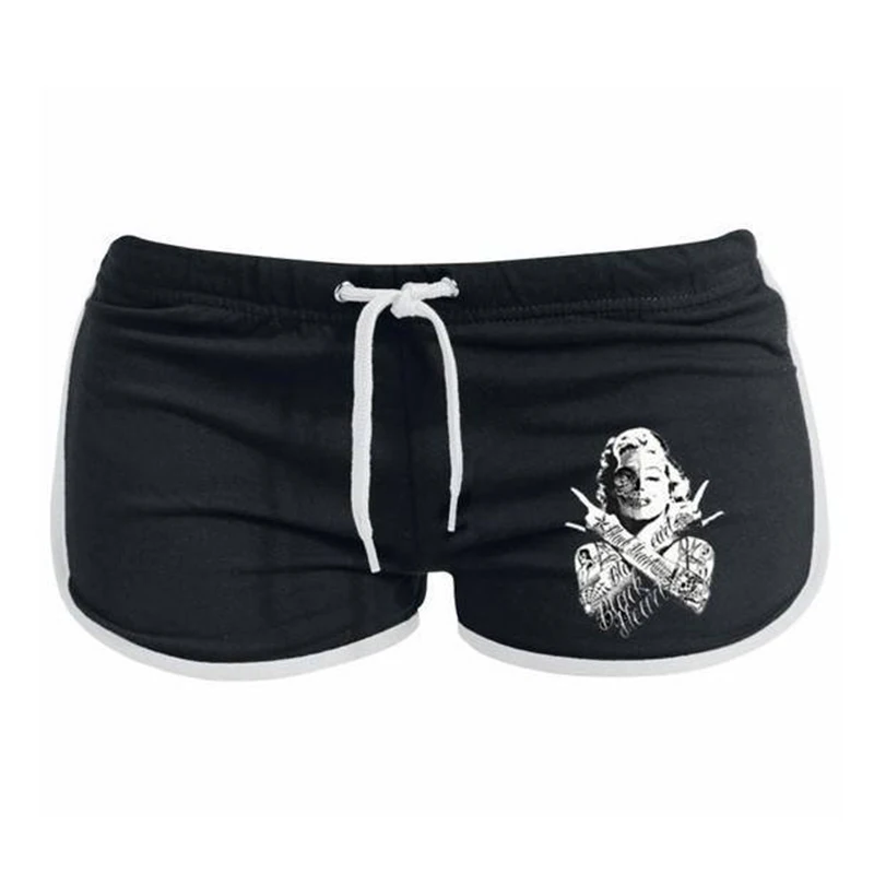 

Gothic Black Print Drawstring Elastic Waist Bodycon Shorts Women Punk Style Sexy Plus Size Skull Biker Shorts Clothing Summer