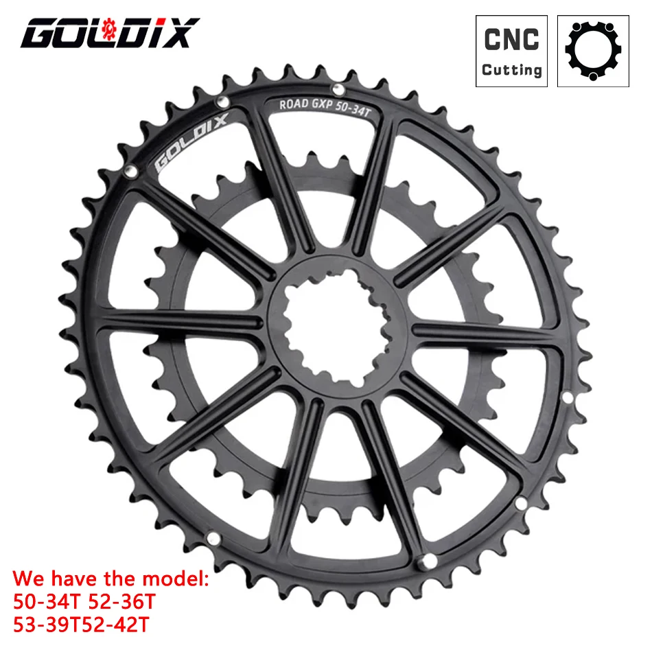 

GOLDIX Double Chainring GXP 50-34T/52-36T/53-39T CNC Hollow Cutting Aluminum Alloy Chainwheel for 20/22 Speed Bike Crankset