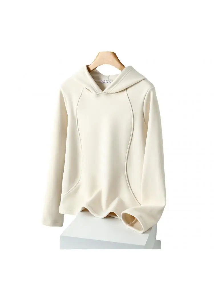 

Зимний женский Однотонный пуловер с капюшоном и подкладкой