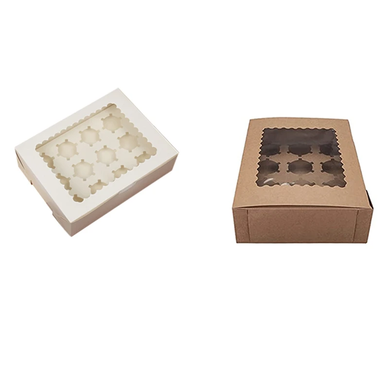 

5 Pcs Cupcake Box With Window White Brown Kraft Paper Boxes Dessert Mousse Box 12 Cup Cake Holders