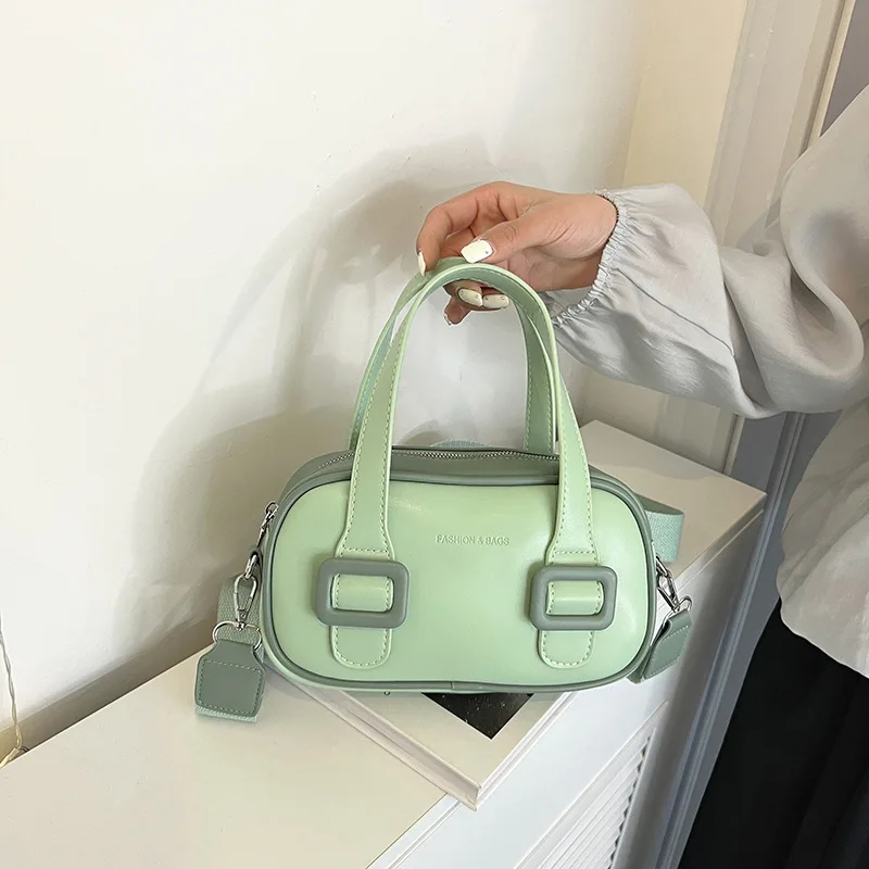 Cute Sweet Pinkycolor Shoulder Crossbody Bag Leather Textured Contrast Handbags Women's Fashion Portable Small Square Satchel