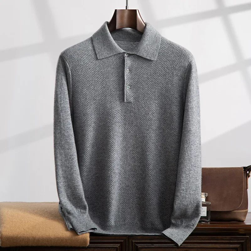 Осень/зима роскошный мужской вязаный топ с воротником-поло мягкий приятный для
